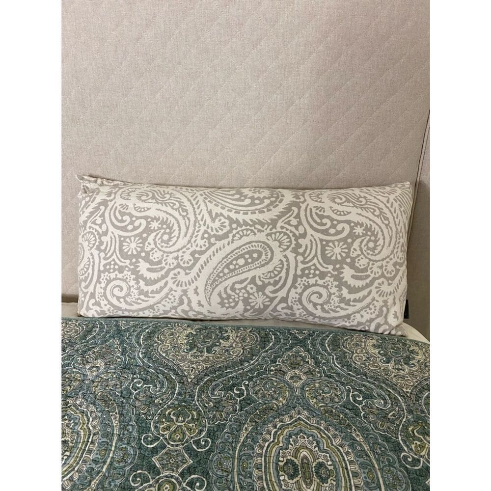 Echo Cream and Light Gray Paisley Lumbar Pillow down filled